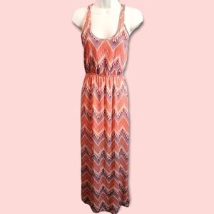 Boho Aztec Print Flowy Lightweight Cinched Waist Racerback Tank Maxi Dress Small